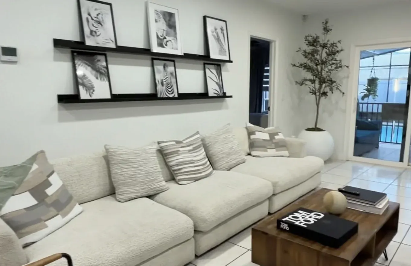Bright, freshly repainted interior with warm accent walls