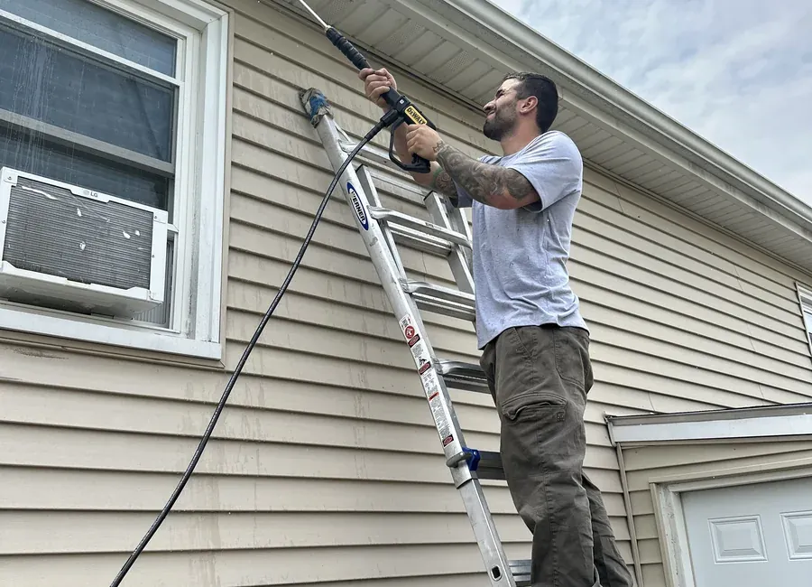 Home exterior soft-washed clean of mildew